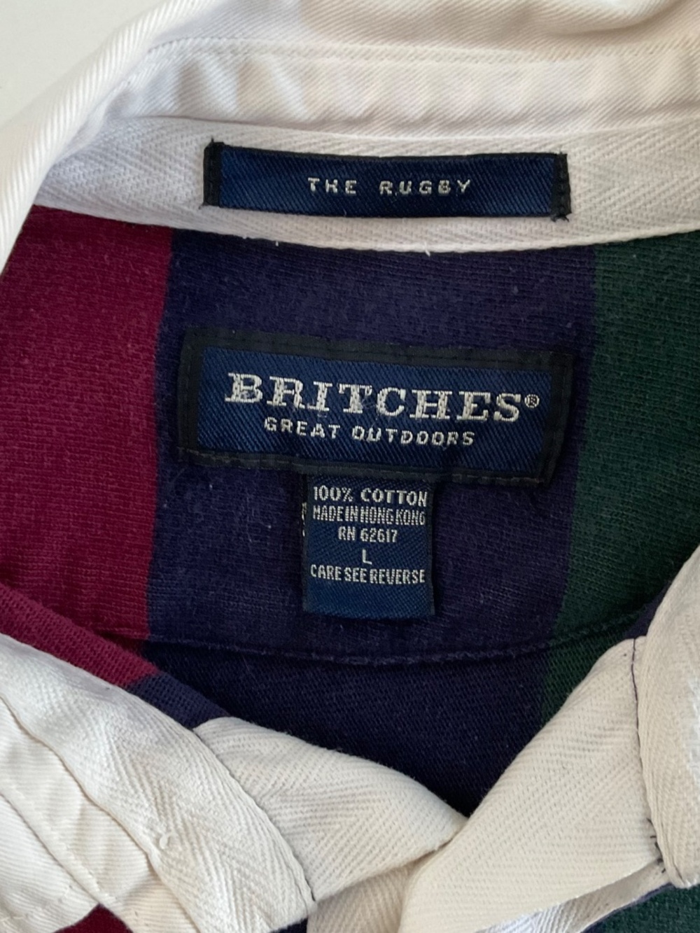 VTG Britches Men’s Great Outdoors Rugby Shirt Sz L Striped Collegiate Retro 90s - Picture 4 of 11